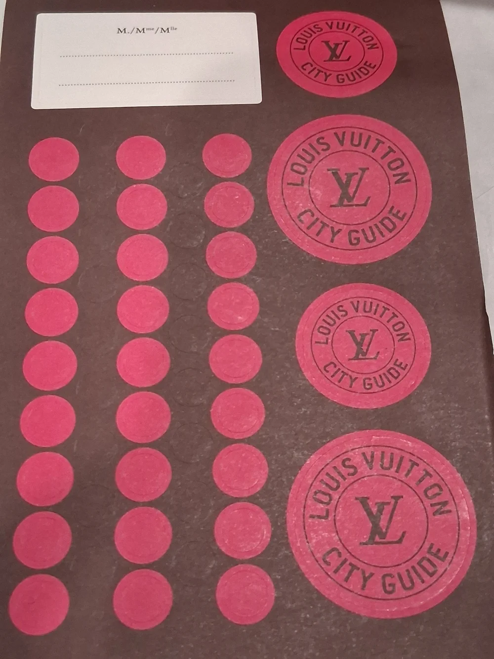 Louis Vuitton Pink Circle Sticker Sheet on Brown